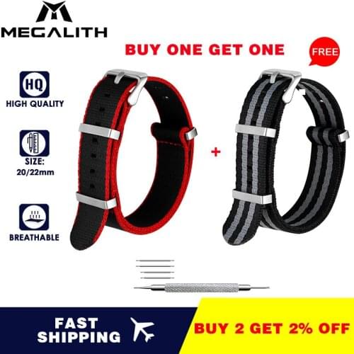 MEGALITH Buy one get one free NATO Watch Strap with Heavy Buckle 20mm 22mm Premium Seat Belt Nylon Watch Bands for Men Women