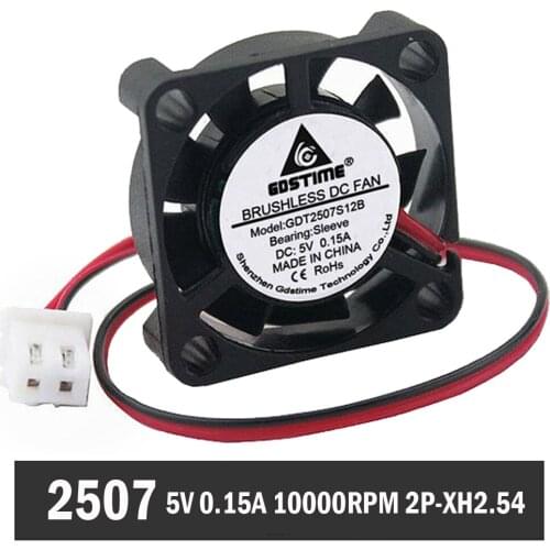2PCS Gdstime 25MM X 7MM DC 5V Sleeve Mini Cooler Laptop Cooling Fan Brushless 2507 2PIN XH2.54 PC CPU Server Cooling 25x25x7mm