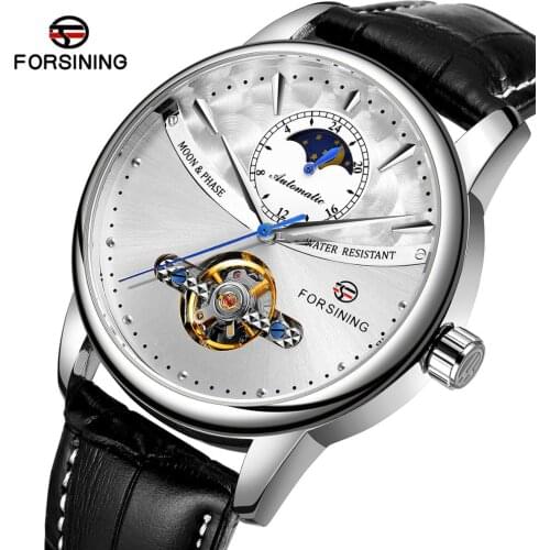 Fashion Casual FOREINING Men Automatic Watch Leather Strap Skeleton Sport Mechanical Wristwatch Relogio Masculino