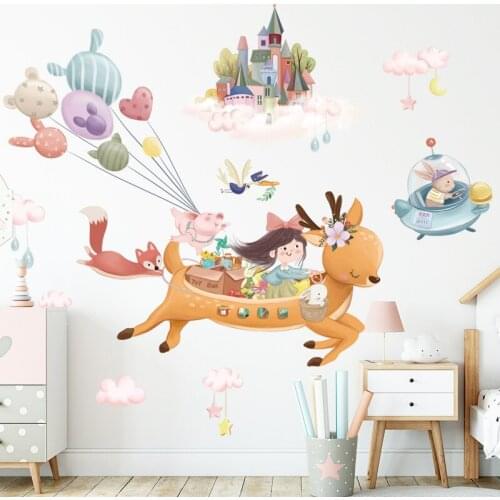 Cartoon Animal Wall Sticker Boy Girl Kids Room Decor Aesthetic Wallpaper Deer Bedroom Nursery Decoration Wallsticker Art Mural
