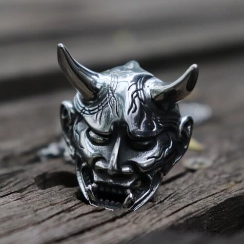 Mens 316L Stainless Steel Japanese Anger Hannya Ghost Mask Pendant Necklace Punk Gothic Biker Jewelry