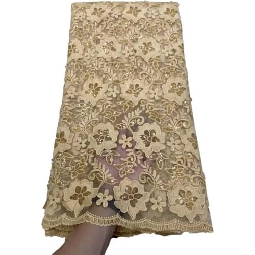 Nigerian Lace Fabric With Sequins 2021 High Quality French Tulle Embroidery Lace Fashion African Lace Fabric For Wedding 5Yards