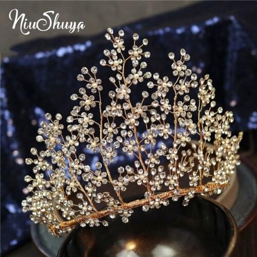 NiuShuya Luxury Flower Rhinestone Wedding Tiara Hairband Crystal Bridal Headband Handmade Prom Party Hair Jewelries