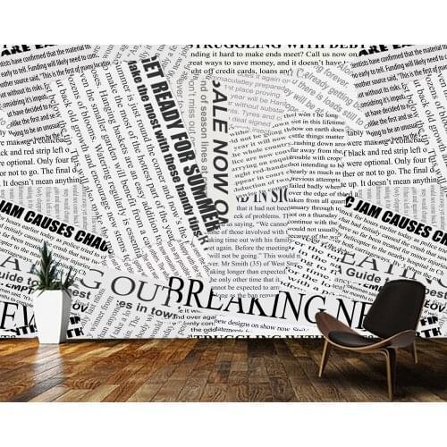 Papel de parede Black and white newspaper letters 3d wallpaper,living room tv wall bedroom wall papers home decor cafe bar mural