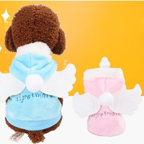 Autumn Winter Thick Pet Dogs Clothes Short Plush Angel Wings Cat Dog Hoodies Warm Pet Costume for Cats Small Dogs Poodle Hooded