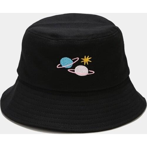 Cotton Cartoon Planet Embroidery Bucket Hat Fisherman Hat Outdoor Travel Sun Cap Hats for Men and Women 321