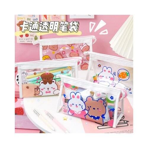 Cartoon transparent pencil case large capacity female simple junior high school student department cosmetic bag