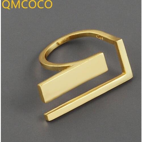 QMCOCO Creative Personality Design INS Style Trend 925 Silver Ring Women Fashion Geometric Hollow Out Ring For Party Accessories