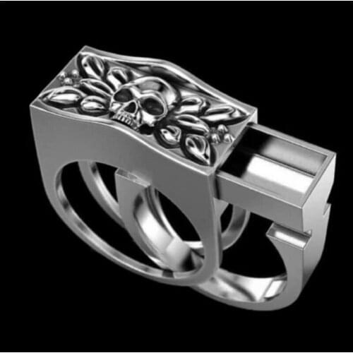 Secret Boy Mens Fashion Accessories Skull Ring Secret Compartment Coffin Memorial Souvenir Hip-Hop Mens Viking Punk Skull Ring