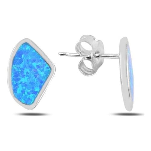 Silver 925 Sterling Asymmetric Opal Stone Earrings