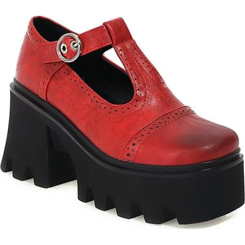 2021new Wing Tip British Women T Tied Shoes Thick Platform Chunky High Heels Pumps Punk Gothic Creepers Japanese Harajuku 35-43