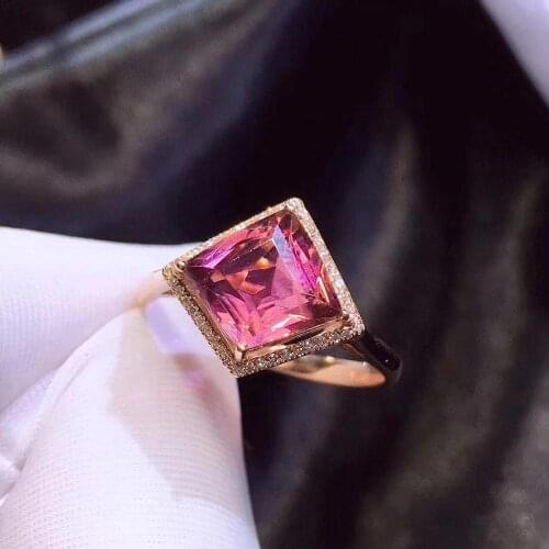 H623 Fine Jewelry Real 18K Rose Gold AU750 100% Natural Red Tourmaline Gemstone 1.99ct Female Rings for Women Fine Ring