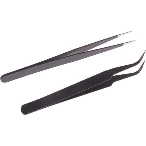 1 Pcs Black Nail Sticker False Eyelash Rhinestone Nipper Picker Makeup Nail Tool Set Curved Straight Stainless Steel Tweezer
