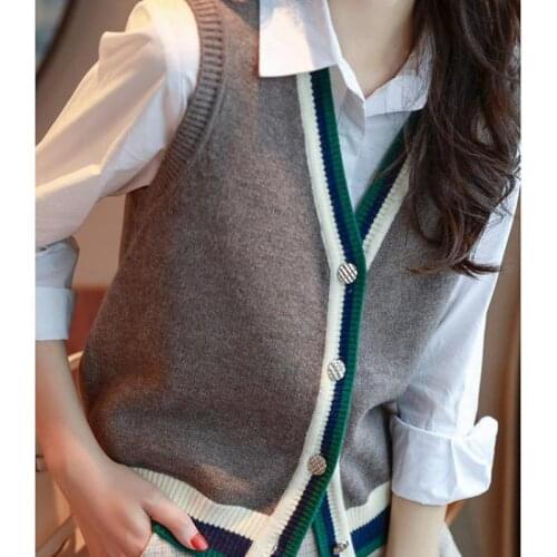 100% Wool Sweater Vest Cardigan Tops Y2k Women Cashmere Korean Fashion Knitted Green Woman Clothing Tricot Brown Vintage Cropped
