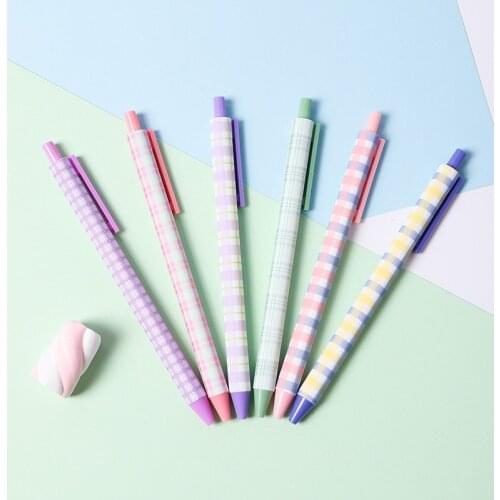 2Pcs Simple Purple Style Grids Plaids Press Gel Pen Students Writing Signature Rollerball Pen Black Ink 0.5mm