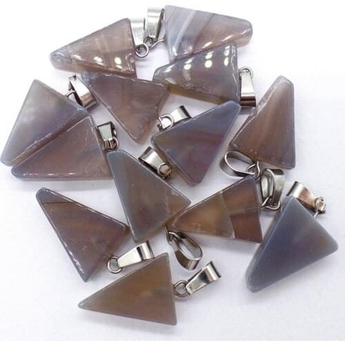50Pcs 20x15x6mm Wholesale Natural Gray Agate Triangle Pendant Bead DIY Earrings Jewelry Accessories S596