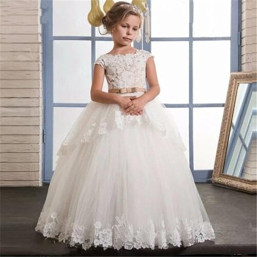 White Lace Flower Girls Dresses For Wedding Pleated Ruffles Girls First Communion Dresses Girls Special Occasion Dresses