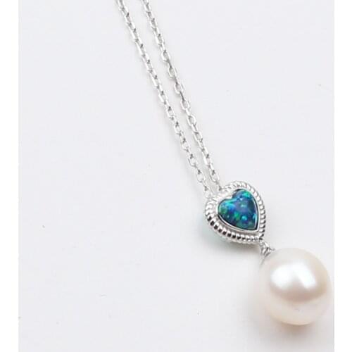 Free shipping Heart shape blue turquoise solid 925 silver natural real pearl drop pendant 925 silver ladyhot sell bridal popular