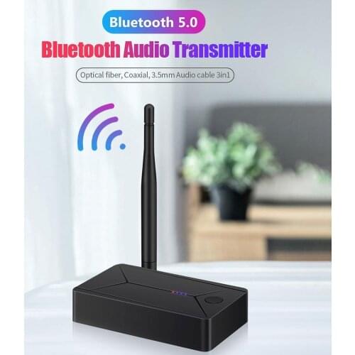 Bluetooth 5.0 Audio Transmitter 3.5mm AUX Coaxial Optical Fiber Jack Adapter With Antenna Plug And Play ABS Material Coaxial
