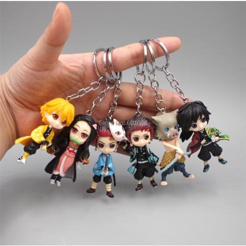 Kimetsu no Yaiba Tanjirou Tomioka Giyuu Zenitsu Inosuke Nezuko 6.5-7.5CM Keychain Cartoon Bag Charm Keyrings Retail
