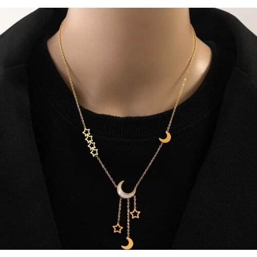 316L Stainless Steel 2021 New Fashion Upscale Jewelry Shell Stars Moon Tassel Charms Chain Choker Necklaces & Pendants For Women