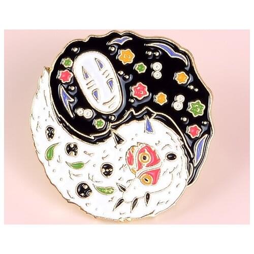 Black And White Faces Enamel Pin Round Badge Brooch Denim Jeans shirt bag Punk Jewelry Gift for Friends