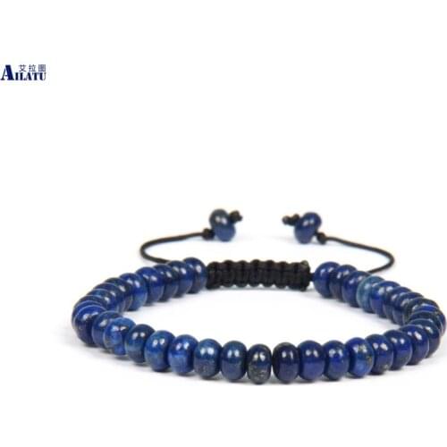 DIY Jewelry On Sale Adjustable Length 4x6mm Lapis Lazuli Flat Stone Beads Macrame Bracelet Drop Shipping