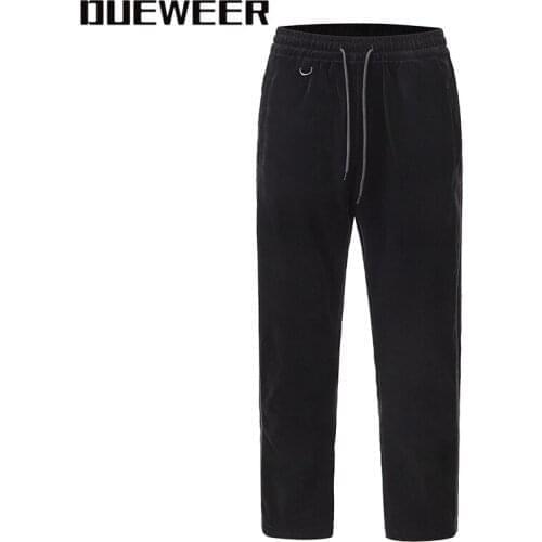Dueweer Black Brown Side Striped Ribbon Suede 2021 Fashion Velour Joggers Sweatpants Mens Ankle Zipper Loose Casual Trousers