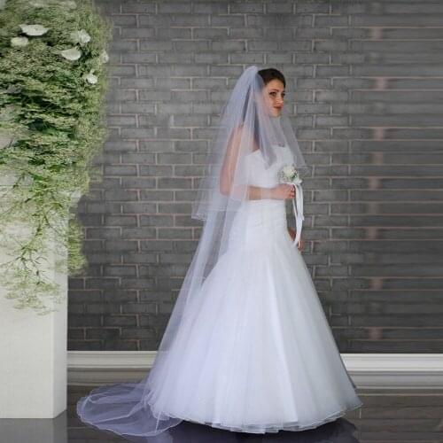 OLOMLB V17 Lace Edge Short Wedding Veil with Comb Two Layers Tulle Bridal Veil Cheap Wedding Accessories Veu de N