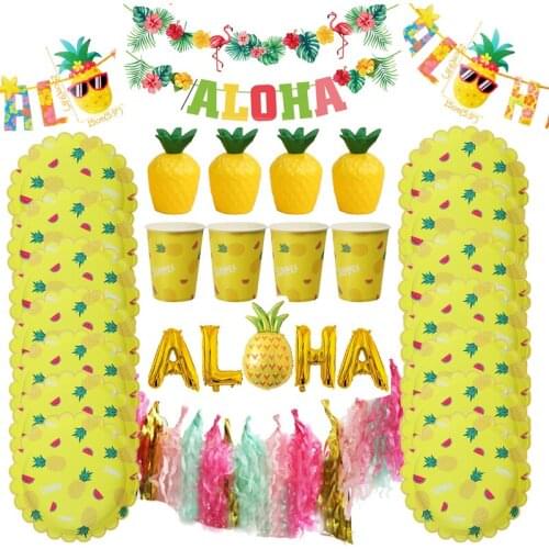 CYUAN Hawaii Party Luau Flamingo Summer Party Decorations Banner Palm Leaves Pineapple Flamingo Decor Balloon Garland Supplies