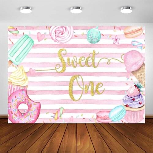 Donut Theme Birthday Backdrop Sweet Donut One Party Background for Photography Customized Baby Donut Ice Cream Dessert Banner