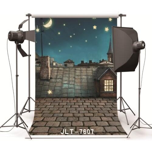 Night Sky Star Brick Roof Photo Backgrounds for Photo Studio Computer Printed Vinyl Photography Backdrop for Wedding Children