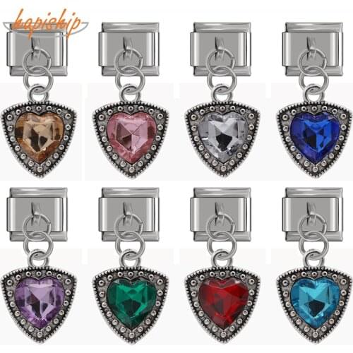 Hapiship New Original Daisy Color Heart Rhinestone Italian Charm Fit 9mm Bracelet Stainless Steel Jewelry DIY Making DJ108