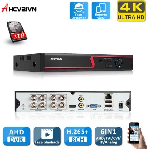 HCVAHDN 8CH 4K AHD DVR AI H.265 Hybrid 8 Megapixel NVR Digital Video Recorder for 2MP 4MP 5MP 8MP AHD/TVI/CVI/XVI/IP Cameras