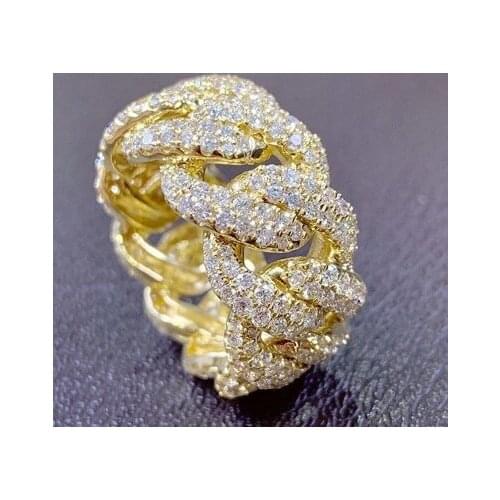 Exquisite Gold Color Zircon Rings Hip Hop Punk Ring Cuban Luck Link Chain Exaggerated Street Artist Ring for Women Men Jewlery