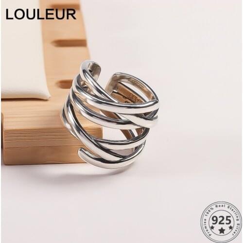 LouLeur 925 Sterling Silver Line Weave Multi-layer Rings Silver Creative Individuality Open Ring for Women Festival Jewelry Gift