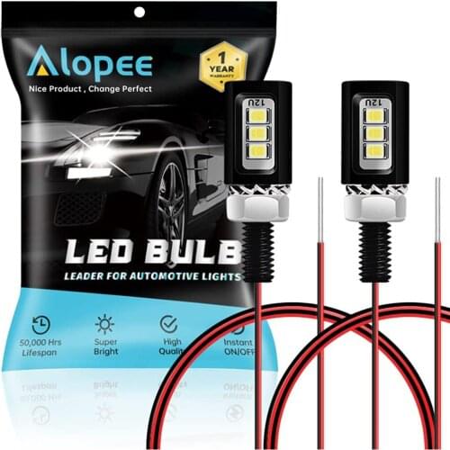 2Pcs White 2835 3 SMDs 10-15V DC Car Motorcycle Waterproof Tail Number License Plate Screw Bolt LED Light Bulb Back Rear Lamp