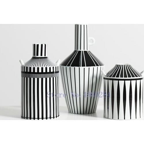 Creativity Ceramic Vase Black and White Stripe Abstract Geometry Flower Arrangement Modern Home Decoration Accessories Vases