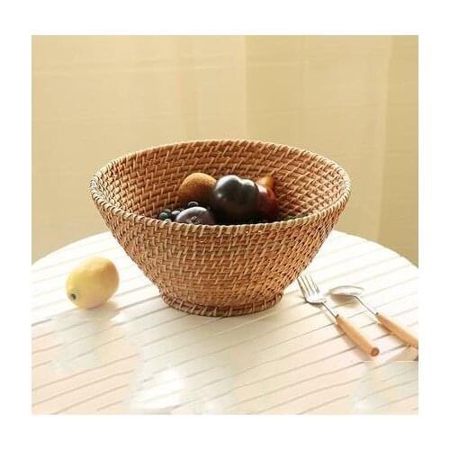 Natural Rattan Round Storage Melon Fruit Bowl Fruit Bowl Candy Box Snack Plate Dried Fruit Plate