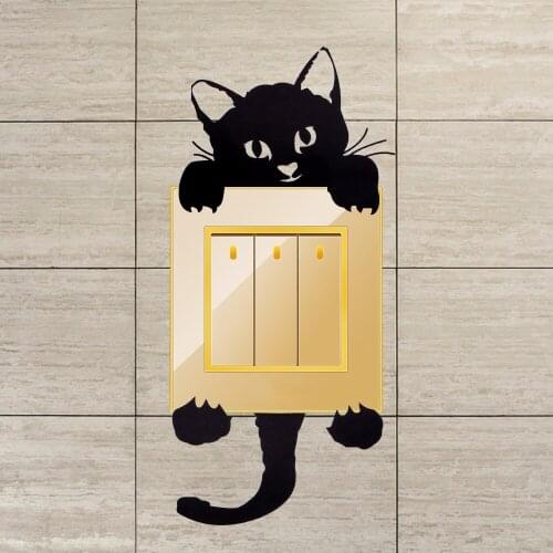 Cute Cat Handle Switch Sticker for Kids Room Bedroom Kitchen Bathroom Waterproof and Oilproof 3D Wall Sticker DIY