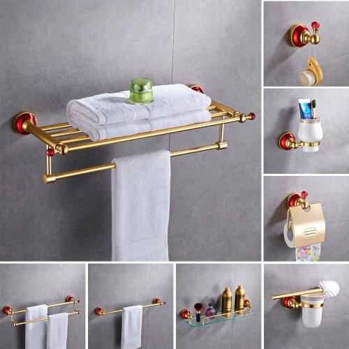 Bathroom Accessories Set Brush Gold Bathroom Hardware Towel Rack Paper Holder Toilet Brush Holder Towel Bar Robe Hook Bath Shelf