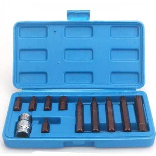 New 11pcs/set 12 Point Spline Bit M5-M12 Screwdriver Bit set with 1/2" Drive Socket hand screwdriver Tools Set