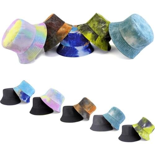 Jovivi Men Women Winter Bucket Hat Reversible Tie Dye Print Cotton Fisherman Hat Outdoor Fishing Travel Beach Sun Cap Unisex 1pc