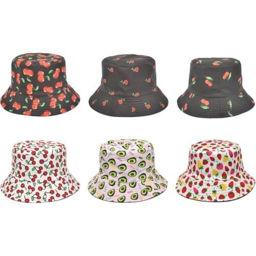 Fashion Fruit Print Bucket Hats For Women And Men Summer Sun Women Panama Caps Beach Fishing Black Cotton Fishermans Hat