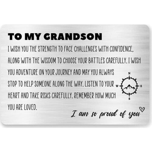 Grandson Gift from Grandma Grandpa Engraved Metal Wallet Card Inserts,Inspirational Birthday Graduation Christmas Gift DIYCustom