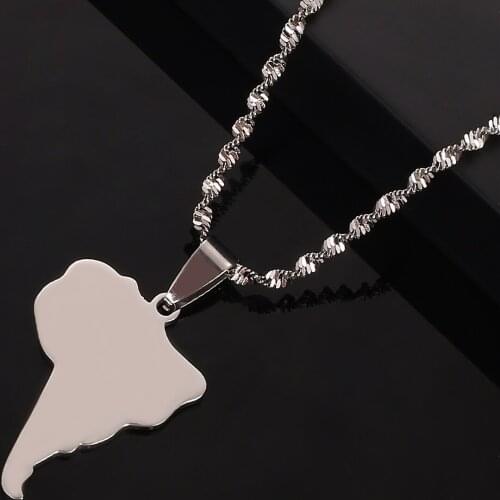 Stainless Steel Silver Color South America Map Pendants Necklace Map Charm Jewelry