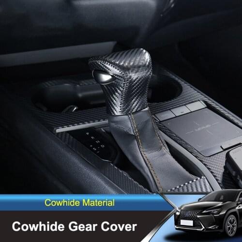 QHCP Car Gear Head Shift Knob Cover Sleeve Leather Gear Shift Collars Hand Sewing For Lexus UX200 260H 2019 Interior Accessories