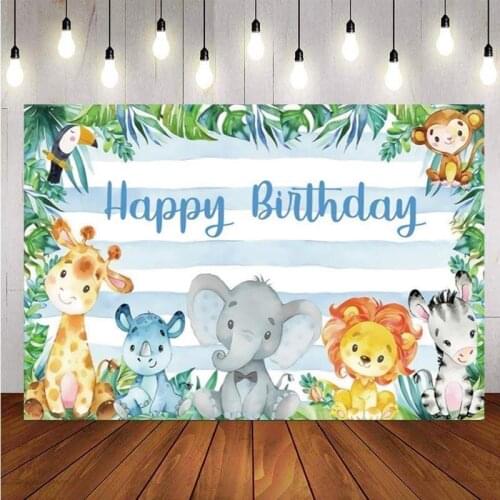 Safari Animal Photo Backdrop Baby Shower Birthday Party Boys Girls Jungle Elephant Photography Background Decor Banner