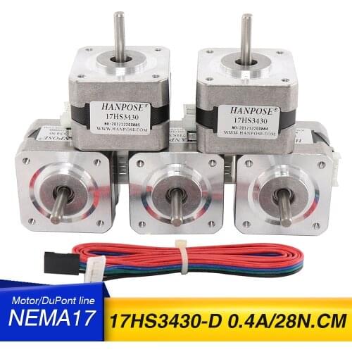 5PCS Nema17 Stepper Motor 42BYGH 0.4A 28N.CM High torque 17HS3430 motor Nema 17 motor for CNC worm wheel edging machine