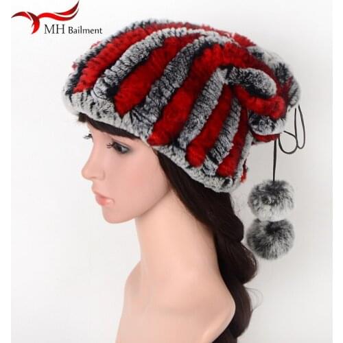 2020 New Color Rex Rabbit Fur Hat, Hand-woven Fur Plush Hat, High Elasticity Warmth Fashion Ladies Hat Winter Hats Women Pompon
